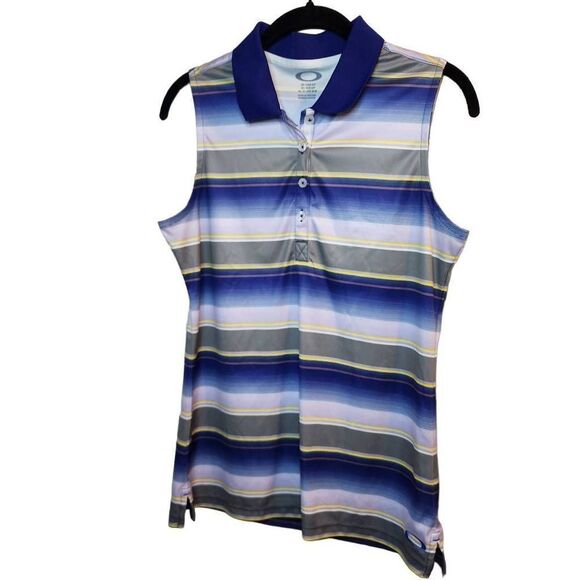Oakley Womens Striped Tank Top Collared Active Sleeveless Shirt Blue Small - Picture 1 of 7